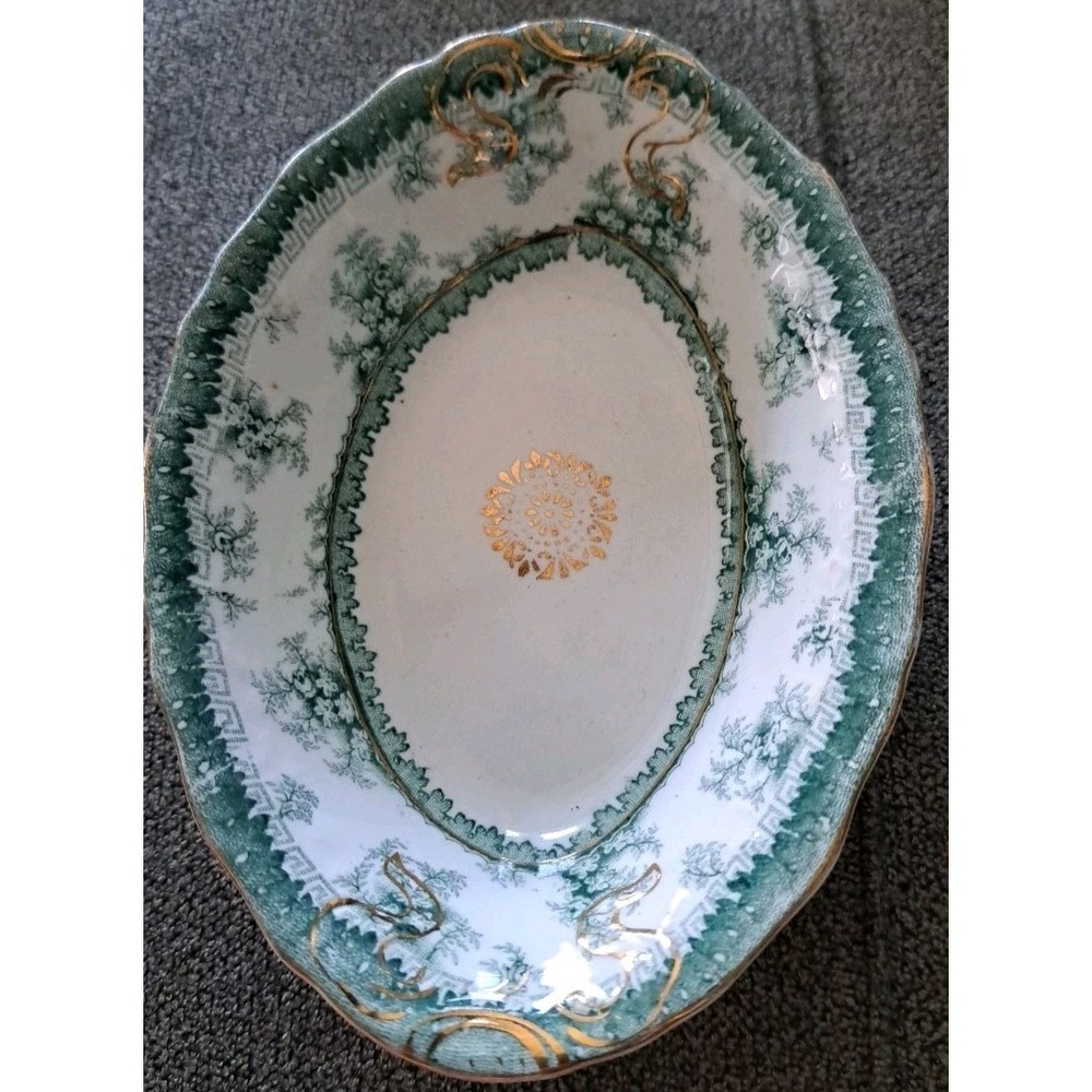 Antique Sm Oval Trinket Dish Green Hamilton  John Madfox & Sons Made In England